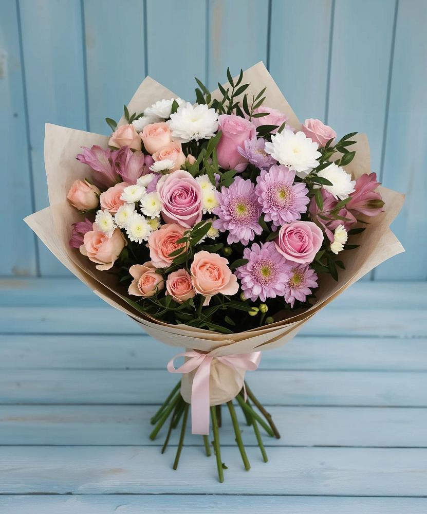 Букет цветов из: Хризантемы, Розы и Альстромерии в Благовещенке