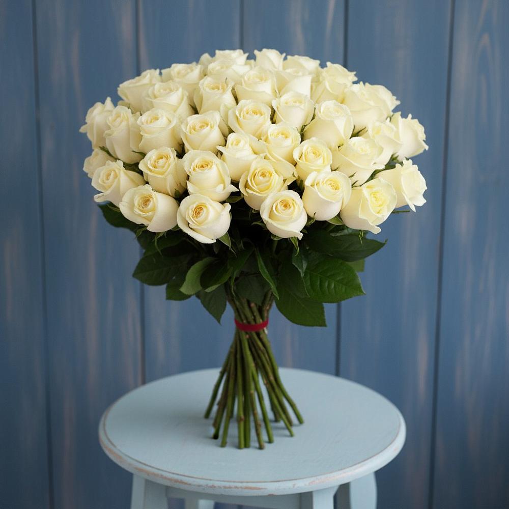 Букет 51 Белая роза Эдлесс Лав в Благовещенке