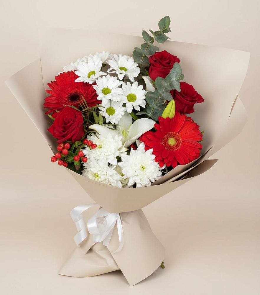 Букет цветов из: Розы, Хризантемы, Герберы и Лилии в Благовещенке