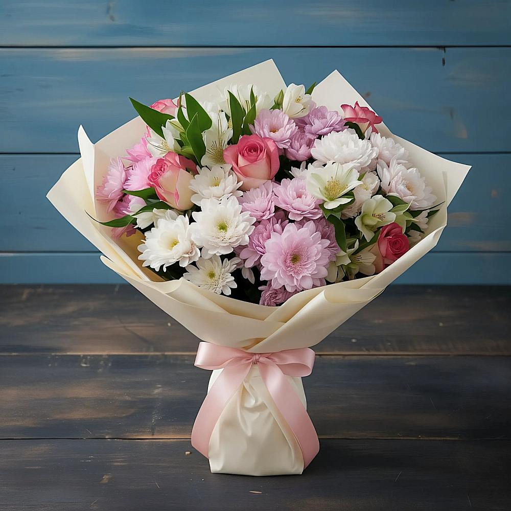 Букет цветов из: Хризантемы, Альстромерии и Розы в Благовещенке